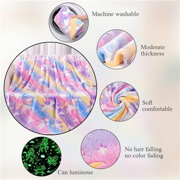 Glow in The Dark Unicorn Blanket, Unicorn Gifts Toys for Girls, Pink Girls Kids - Picture 2 of 6